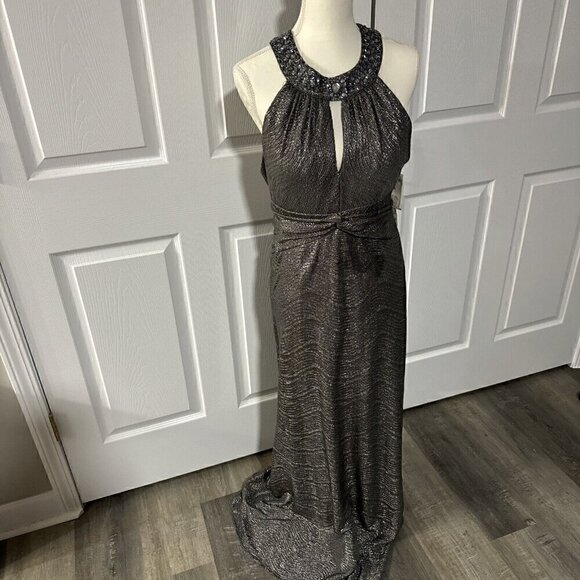 Other - Beautiful gray Sparkling Halter Evening Gown With Sequins Around The Neck Sz 12